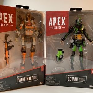 Apex Legends Pathfinder and Octane action figures. New in Boxes!